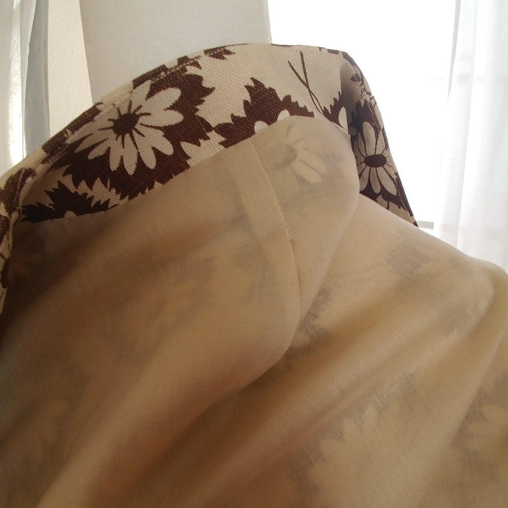 Vintage 60s Blazer Tapestry Brown & White Floral - Picture 9 of 9